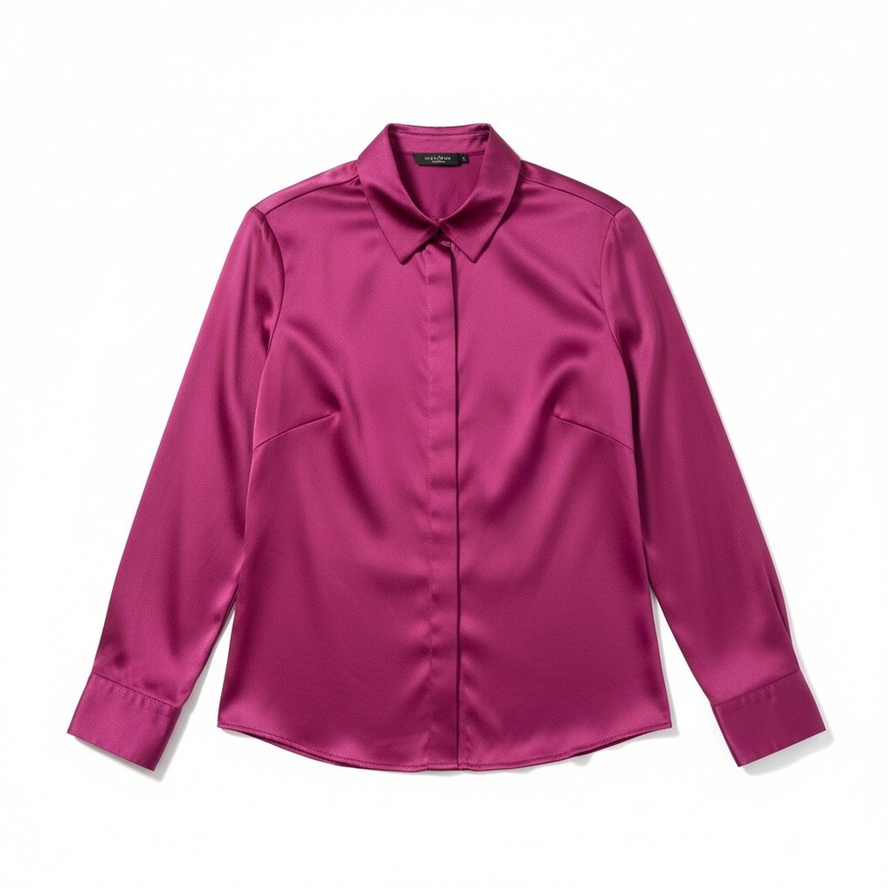 Finley Magenta Satin Long Sleeve Button Front Blouse, Woman's‎ Size 8, Vintage